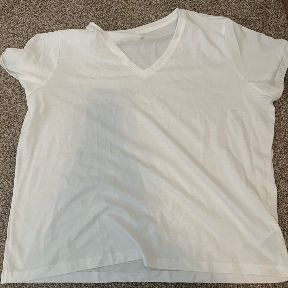 NWT lands end supima Cotton v neck shirt white short sleeve large L/P - Picture 2 of 3